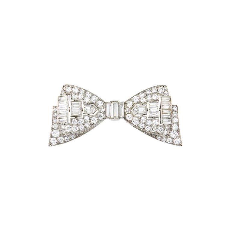 Platinum Diamond Bow Brooch