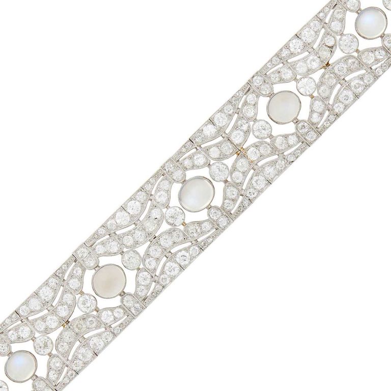 Platinum Moonstone and Diamond Bracelet