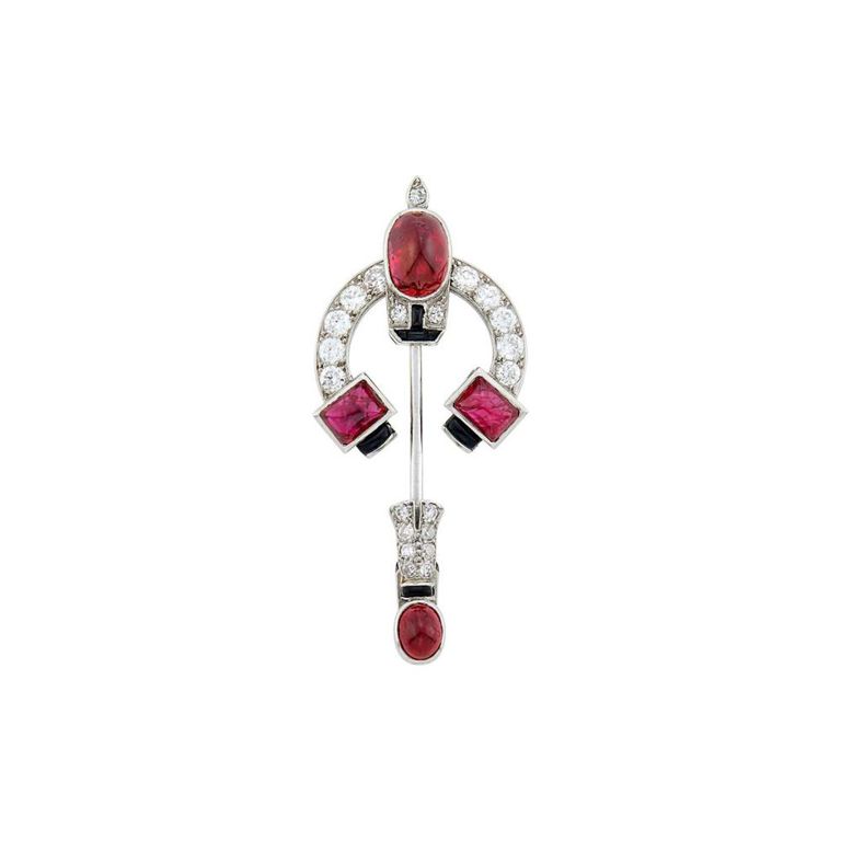 Platinum Ruby Onyx and Diamond Jabot
