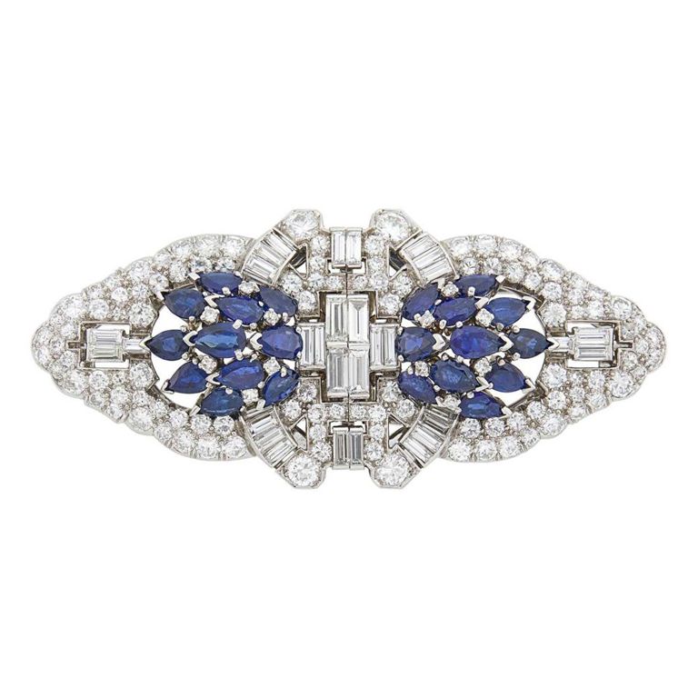 Platinum Sapphire and Diamond Brooch