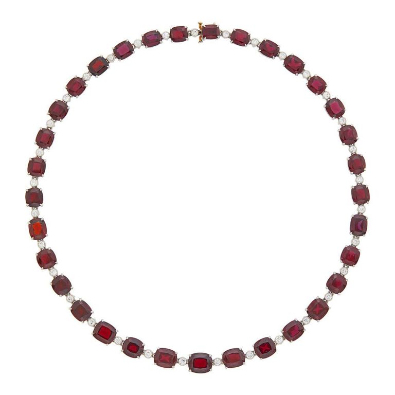 Platinum Garnet and Diamond Necklace