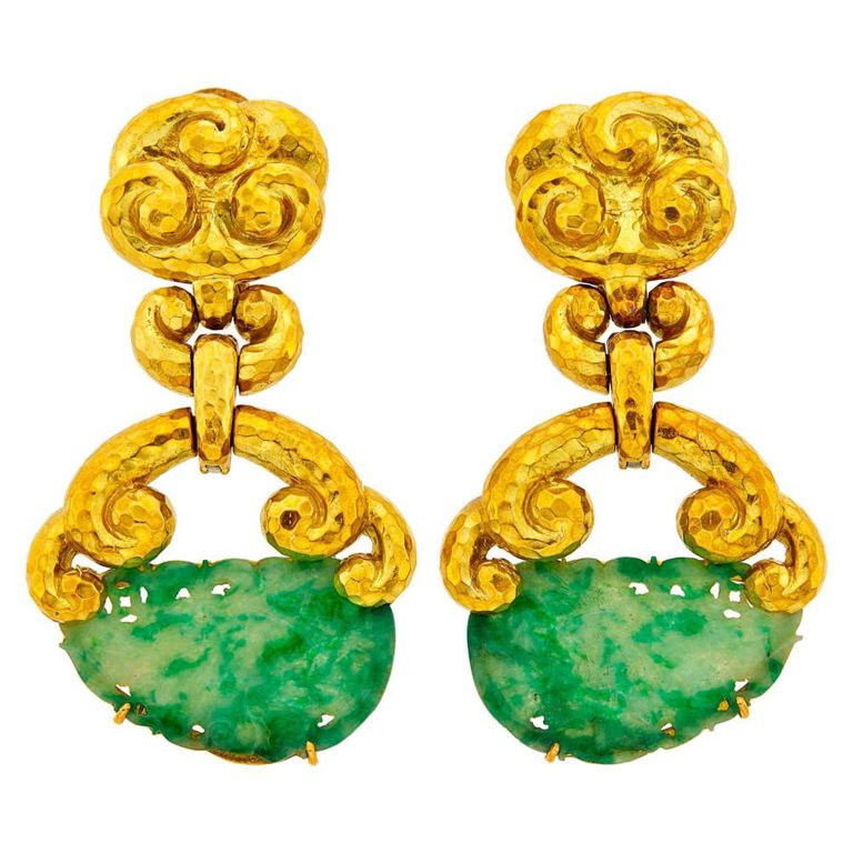 18k Gold and Jade Pendant Earclips