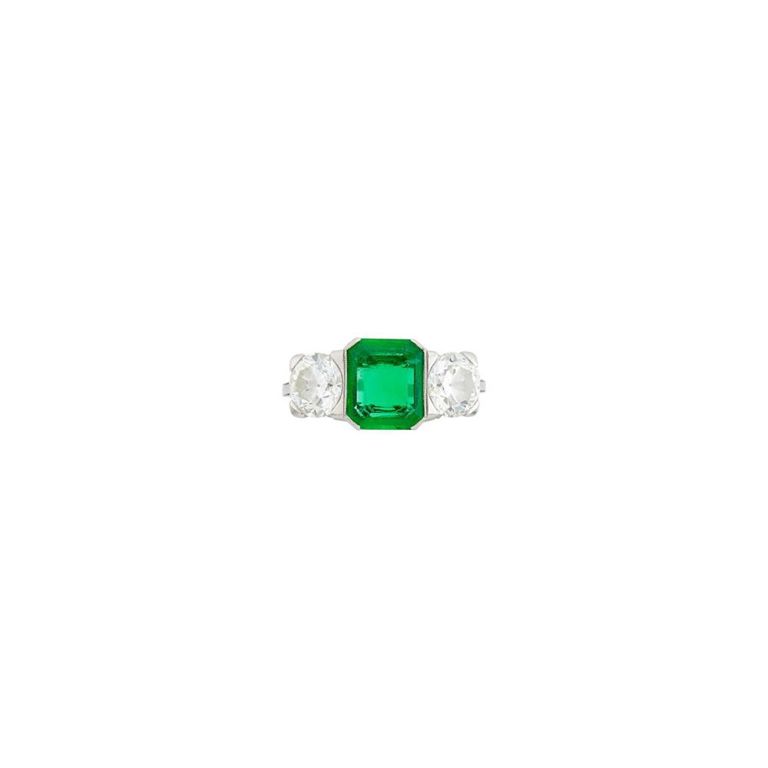 Platinum Emerald and Diamond Ring