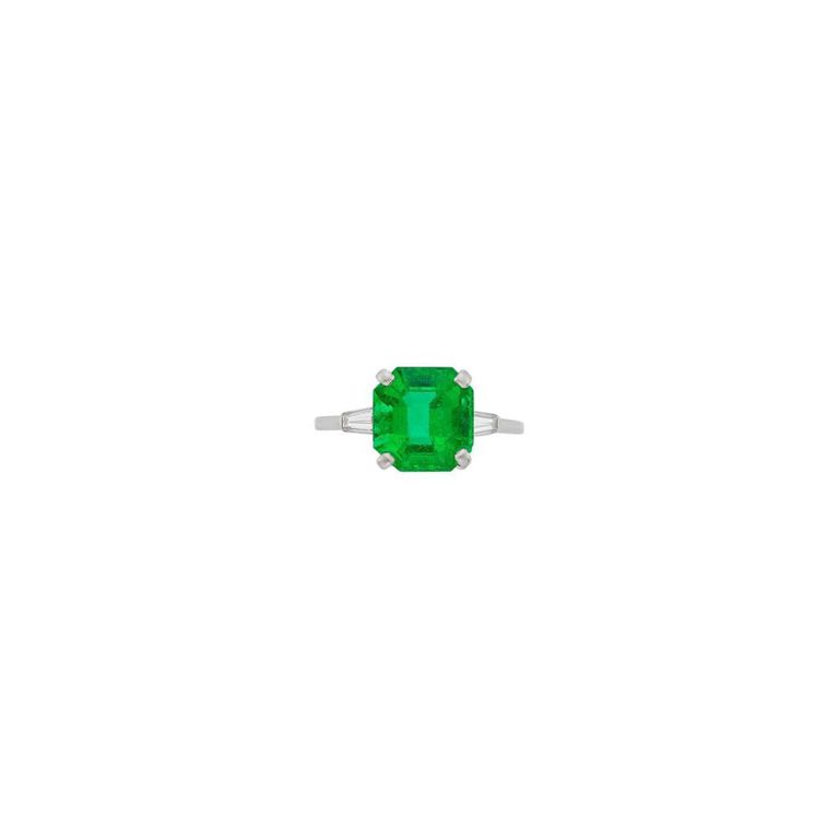Platinum Emerald and Diamond Ring