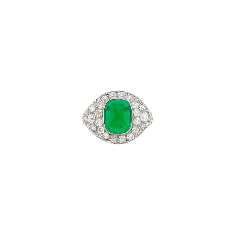 Platinum Emerald and Diamond Ring