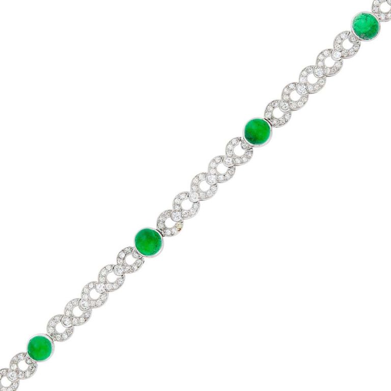Platinum Emerald and Diamond Link Bracelet