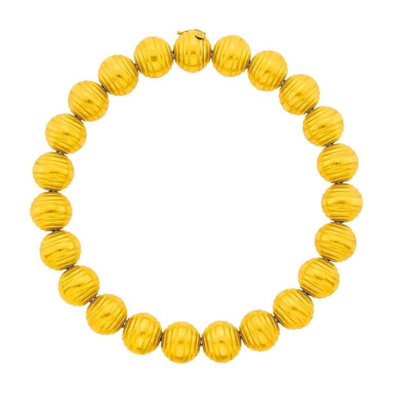 18k Gold Hammered Bead Necklace