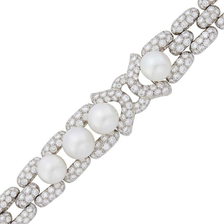 Platinum Pearl and Diamond Bracelet
