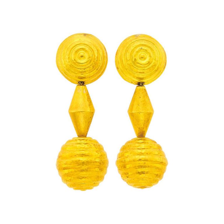 22k Gold Bead Pendant Earclips