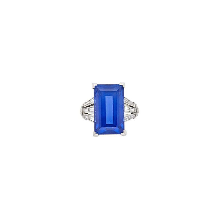 Platinum Sapphire and Diamond Ring