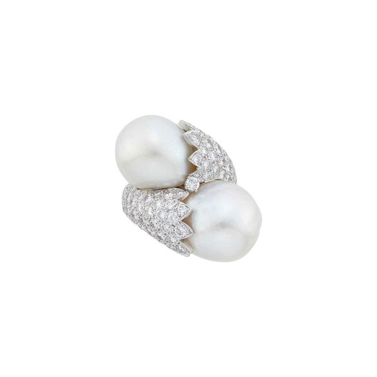 Platinum Pearl and Diamond Crossover Ring