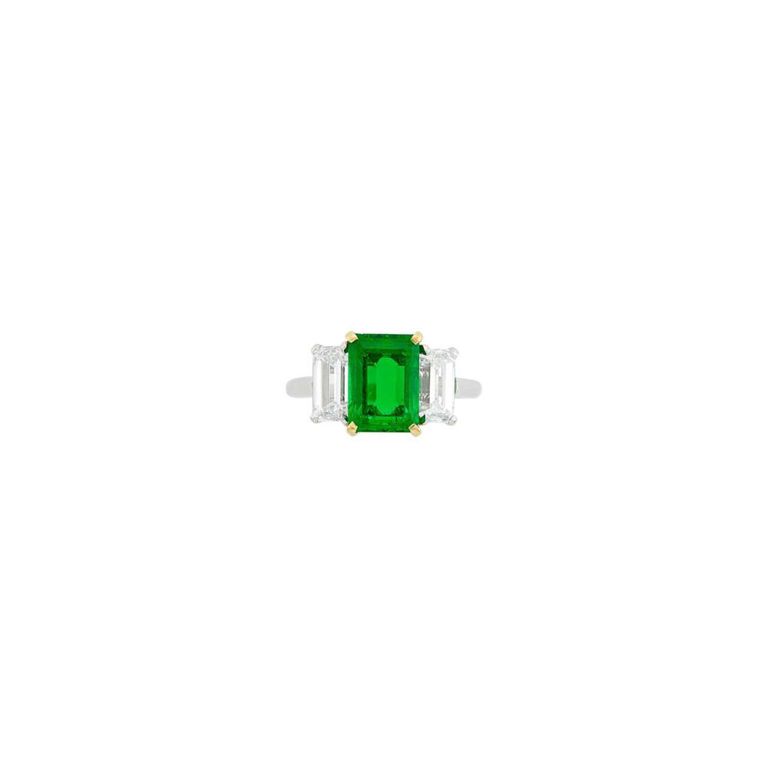 Platinum and Gold Emerald Diamond Ring