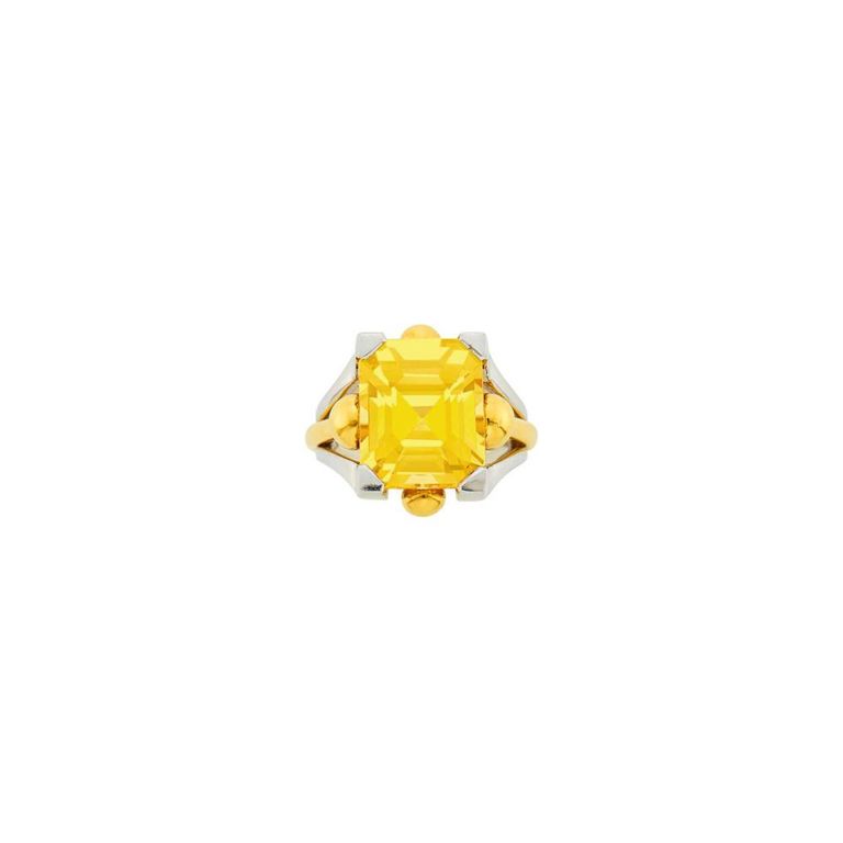 Platinum and Gold Yellow Sapphire Ring