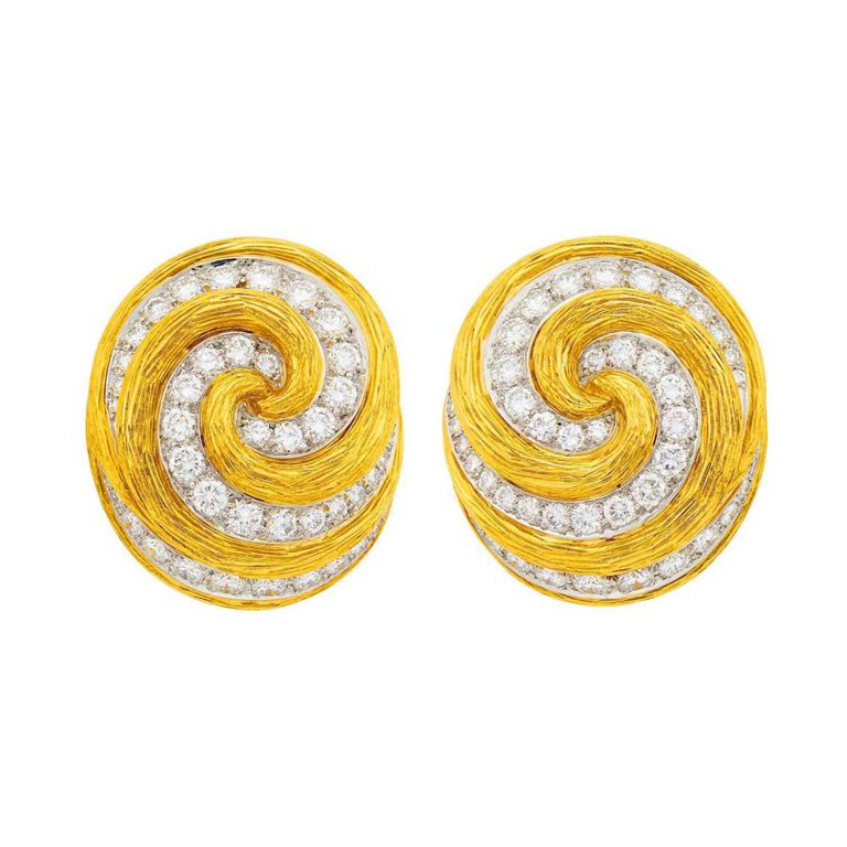 Gold and Platinum Diamond Spiral Earclips