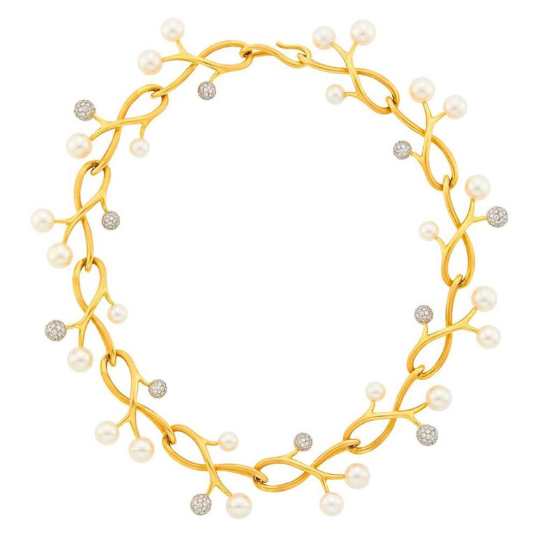 18k Gold Pearl and Diamond Necklace