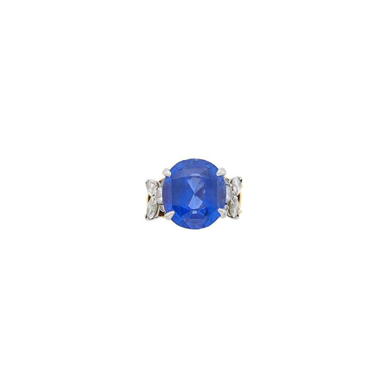 Platinum, Gold Sapphire and Diamond Ring