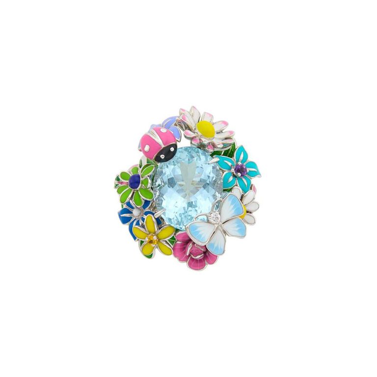 18k White Gold Aquamarine and Gem-Set Ring