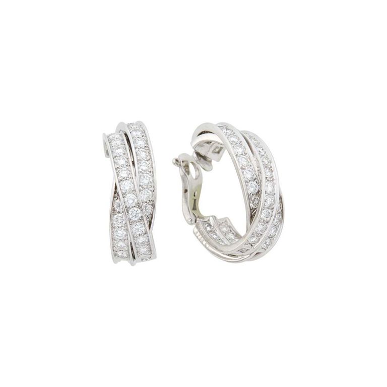 18k White Gold Diamond 'Trinity' Hoop Earclips