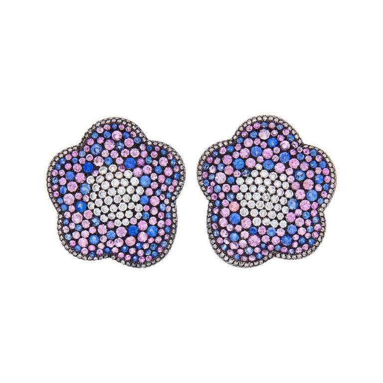 Gold and Silver Sapphire and Diamond Earclips