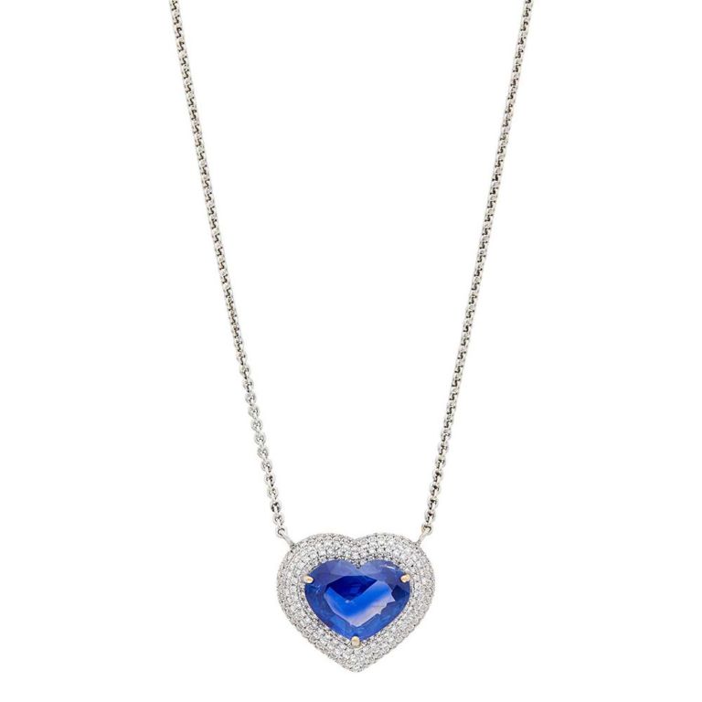 White Gold Kashmir Sapphire and Diamond Necklace