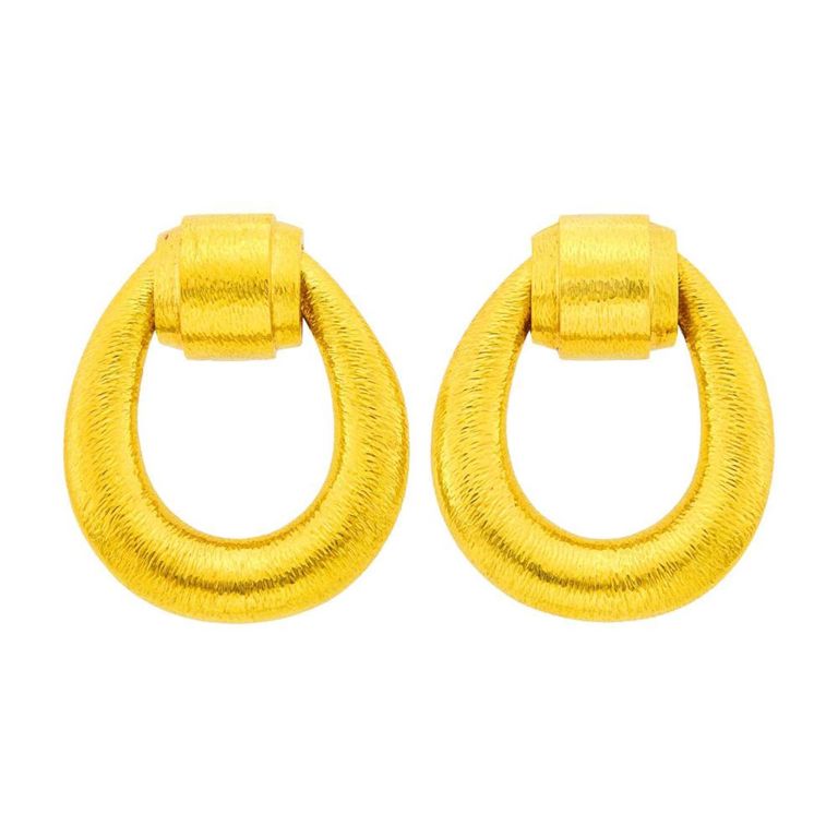 18k Gold Hammered Door Knocker Earclips