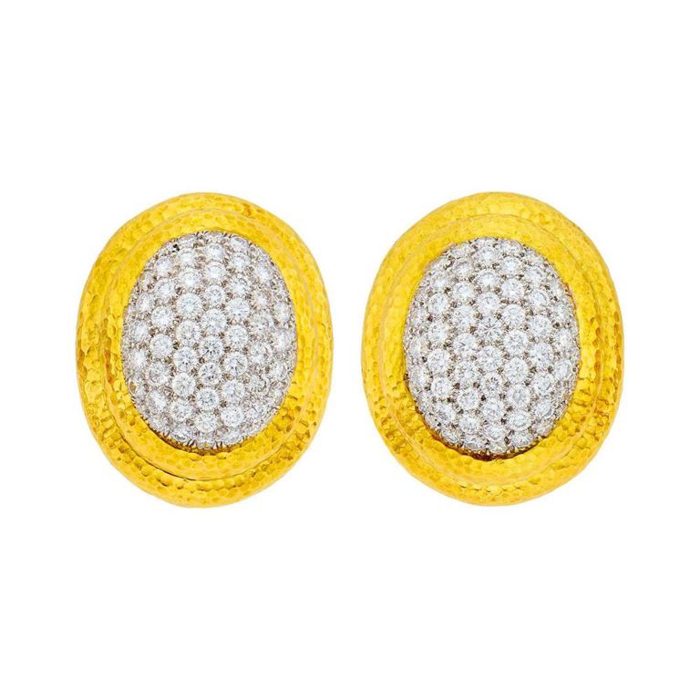 18k Gold and Platinum Diamond Earclips