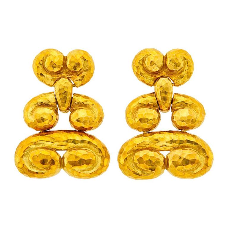 18k Gold Hammered Pendant Earclips