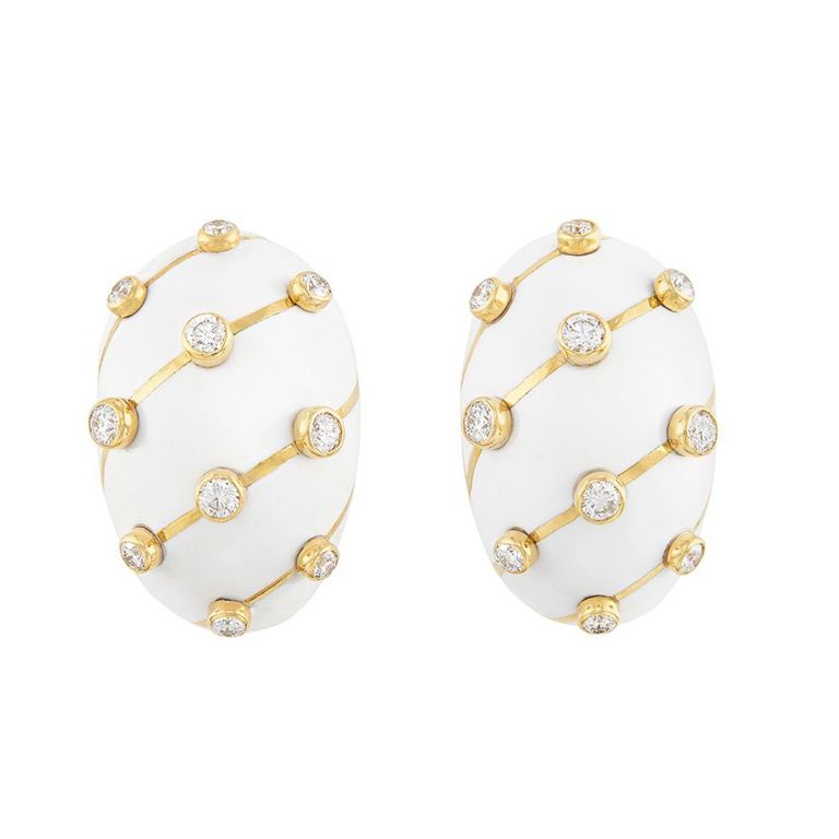 18k Gold Enamel and Diamond Earclips