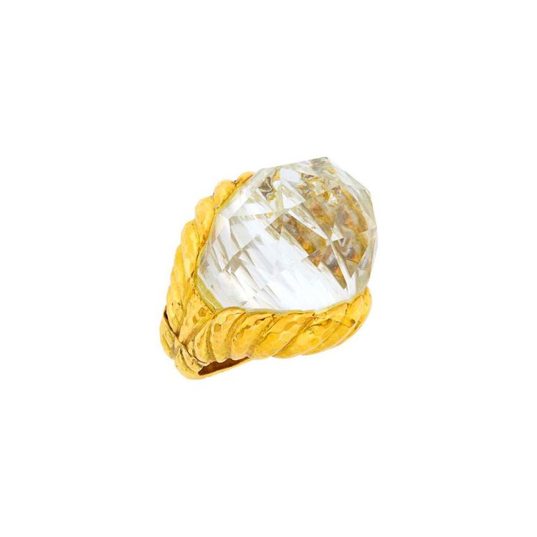 18k Gold Rock Crystal Dome Ring