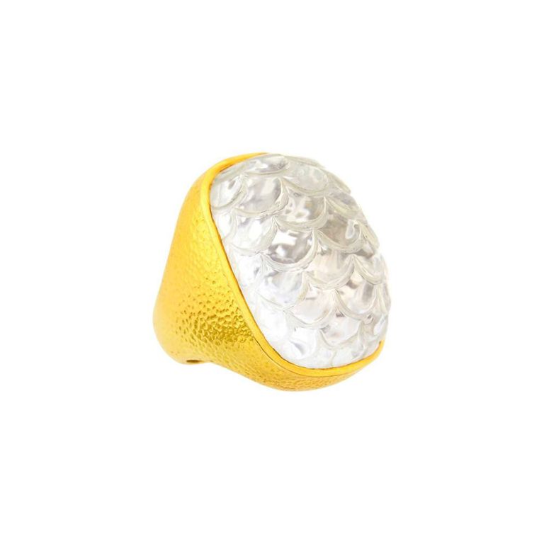 18k Gold Carved Rock Crystal Ring