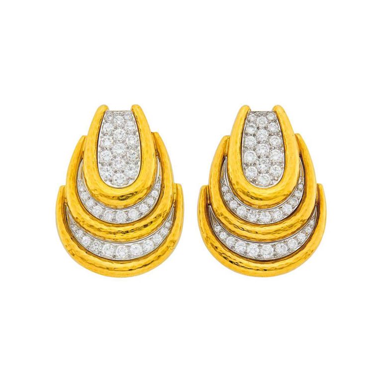 18k Gold and Platinum Diamond Earclips
