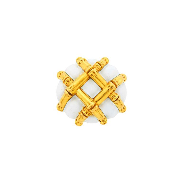 18k Gold White Enamel Ring