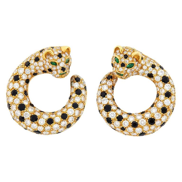 18k Gold Panther Diamond Earclips