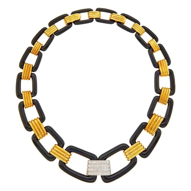 18k Gold Enamel and Diamond Necklace