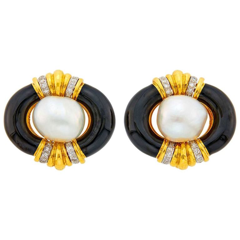 18k Gold Pearl and Diamond Earrings