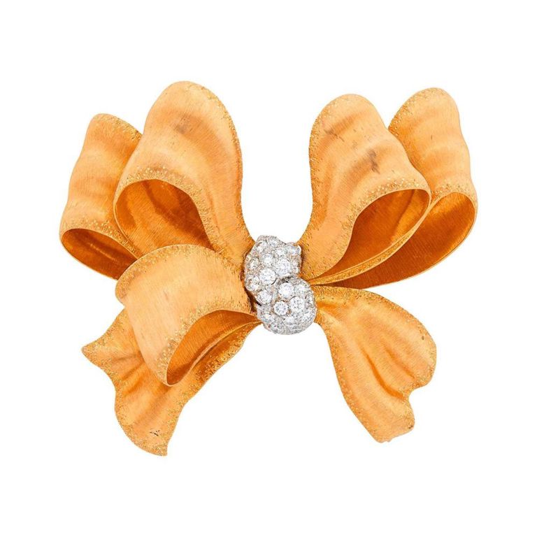 18k Two-Color Gold Diamond Bow Brooch