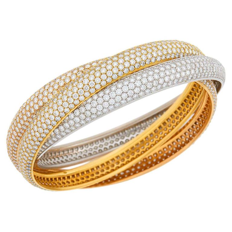 18k Tricolor Gold Diamond Bangle