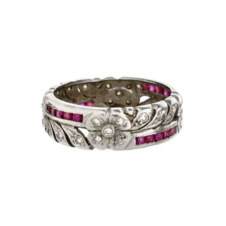 Platinum Diamond and Ruby Band Ring