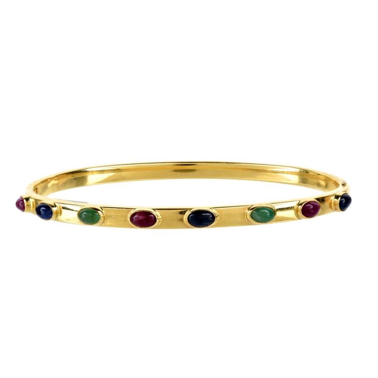 14k Yellow Gold Multi-Gemstone Bangle Bracelet