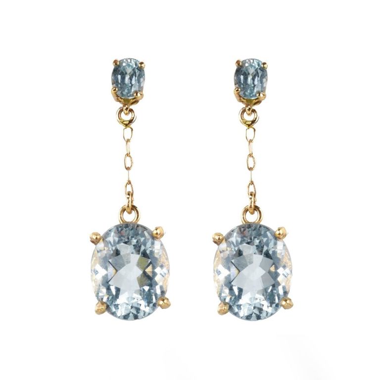 14k Yellow Gold Aquamarine Pendant Earrings