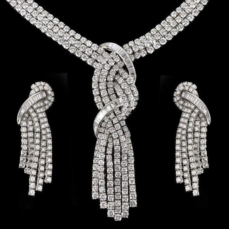 Platinum and 18k White Gold Diamond Jewelry Set