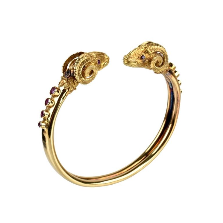 18k Yellow Gold Ruby Rams Head Cuff Bracelet