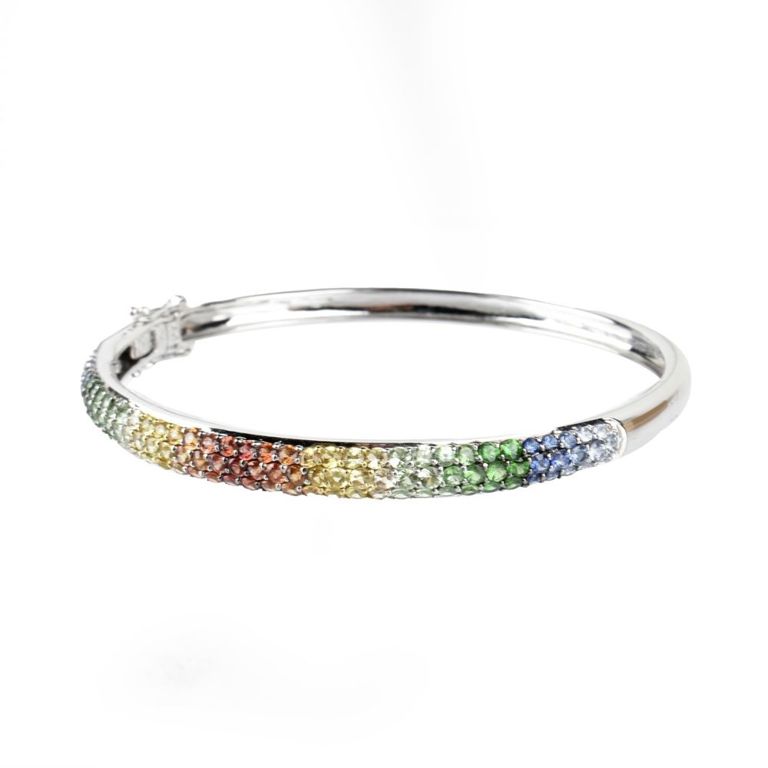 14k White Gold Sapphire Bangle Bracelet