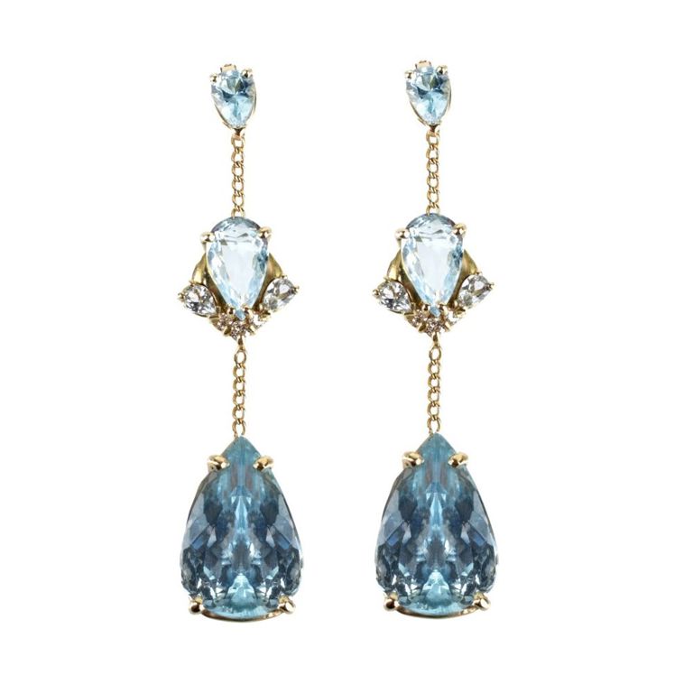 14k Gold Aquamarine and Diamond Pendant Earrings