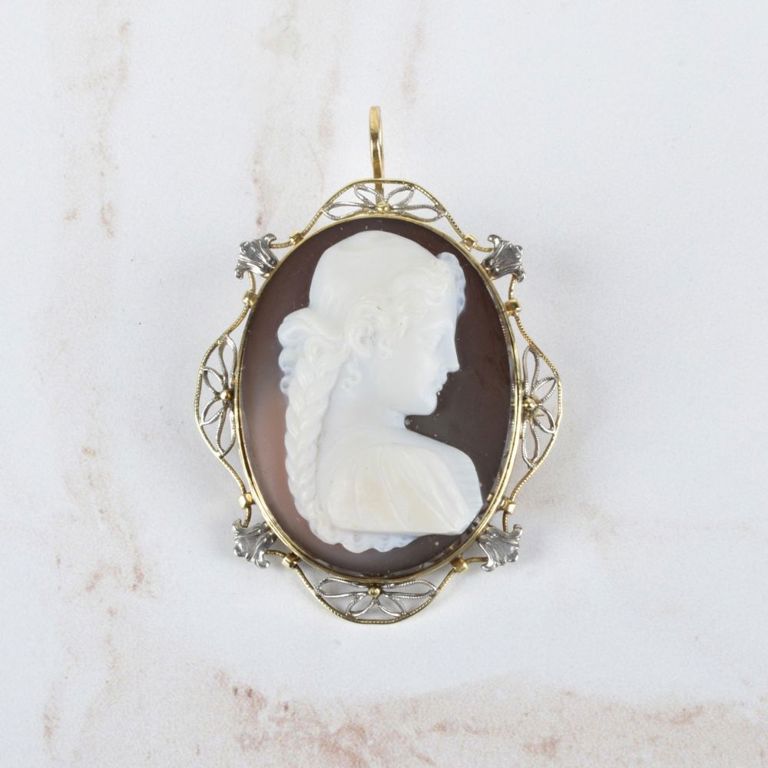 14k Gold Agate Cameo Pendant/Brooch