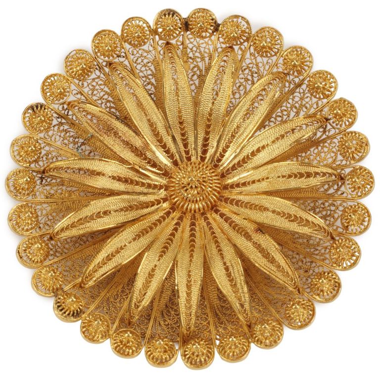 19k Yellow Gold Filigree Floral Brooch