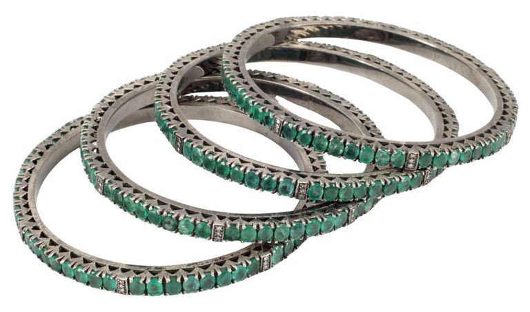 Silver Emerald and Diamond Bangle Bracelets