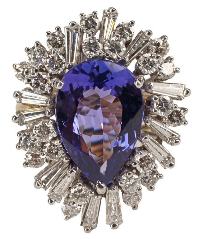 18k Bi-Color Gold Tanzanite and Diamond Ring
