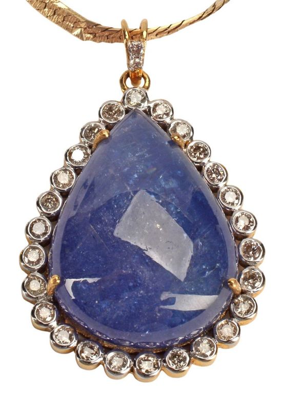 18k Gold Tanzanite and Diamond Pendant Necklace
