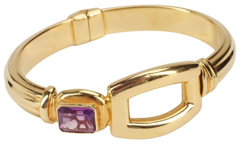 18k Gold Amethyst Hinged Bangle Bracelet